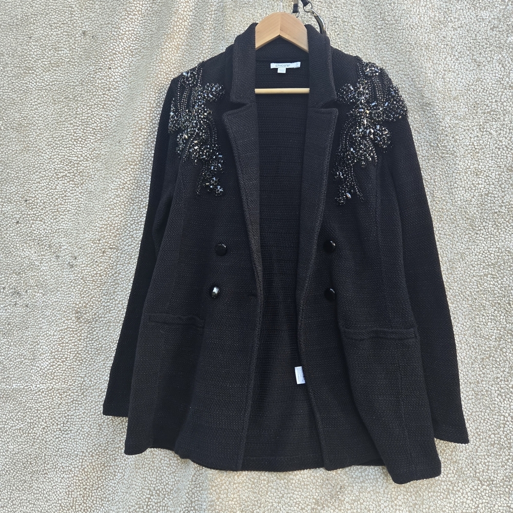 Chico's Elegant Black Embroidered Blazer - Picture 4 of 12